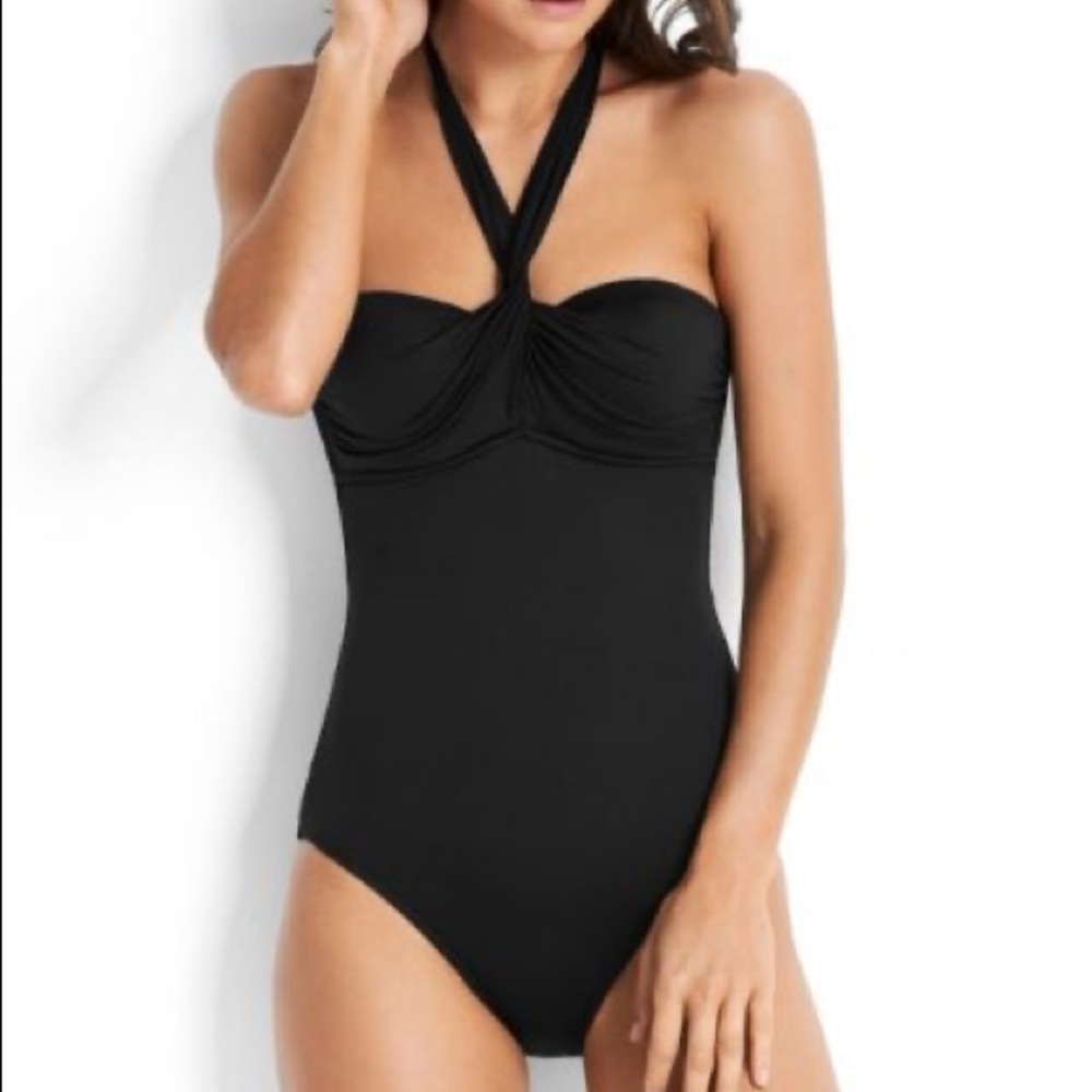 NWT SEAFOLLY Black C/D Cup Bandeau Wrap One Piece